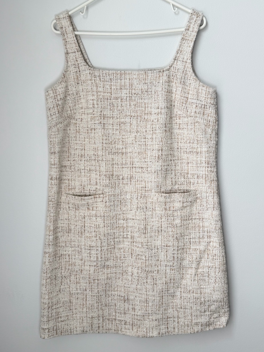 LOFT White Tweed Shift Mini Dress with Square Neckline Size 10